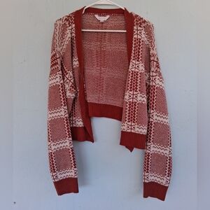 No Boundaries Burnt Orange and White Checkered Cardigan